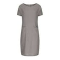 thumbnail image 4 of ZHUGeLI Dresses for Women Women's Fashion Short Sleeve Casual Loose Solid Color Pocket Round Neck Dress Casual Loose Flowy Swing Shift Dresses, 4 of 5