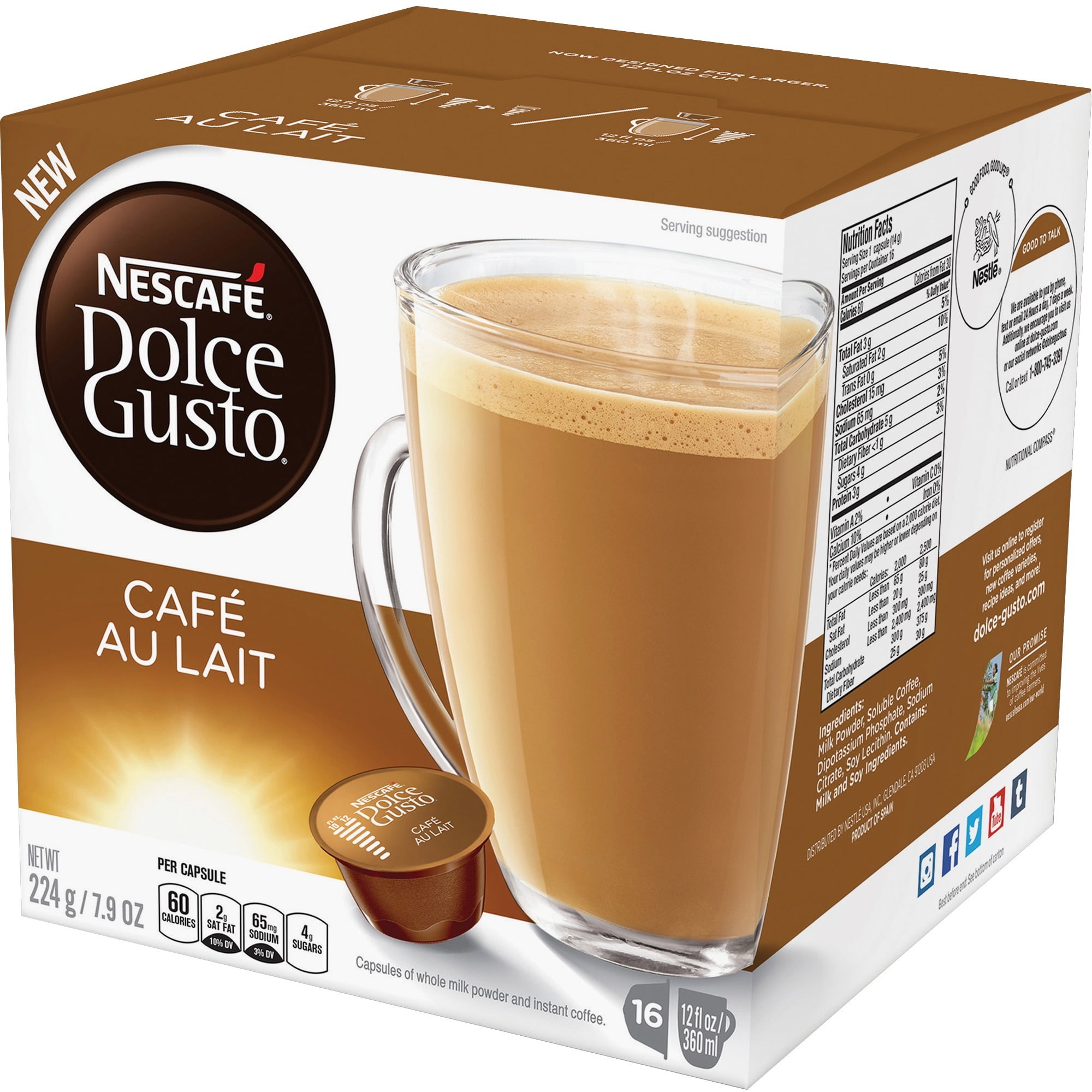 Nescafe Dolce Gusto, NES77321, Cafe Au Lait Coffee Capsules, 16 / Box ...