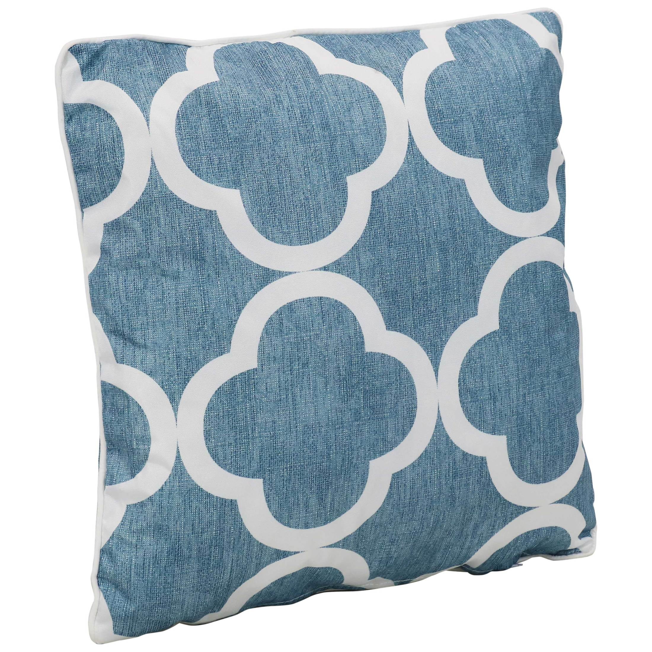 Sunnydaze 16" x 16" Blue and White Quatrefoil Polyester Square Outdoor Throw Pillows, 2 Count