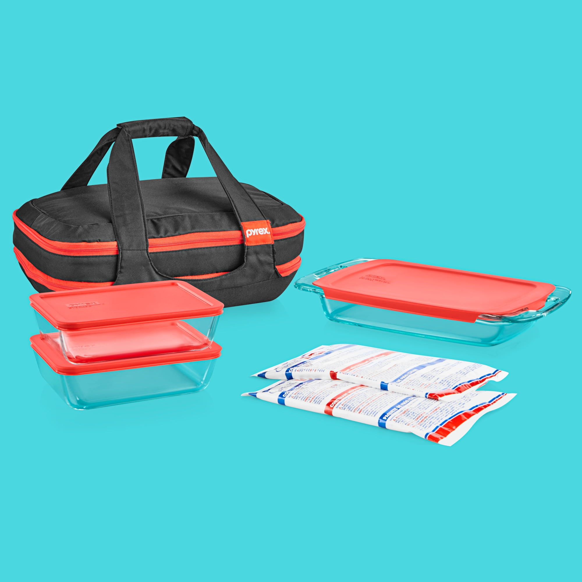 Pyrex® 9-piece Portables Set with Red Lid and Black Fabric Carrying Bag -  Walmart.com