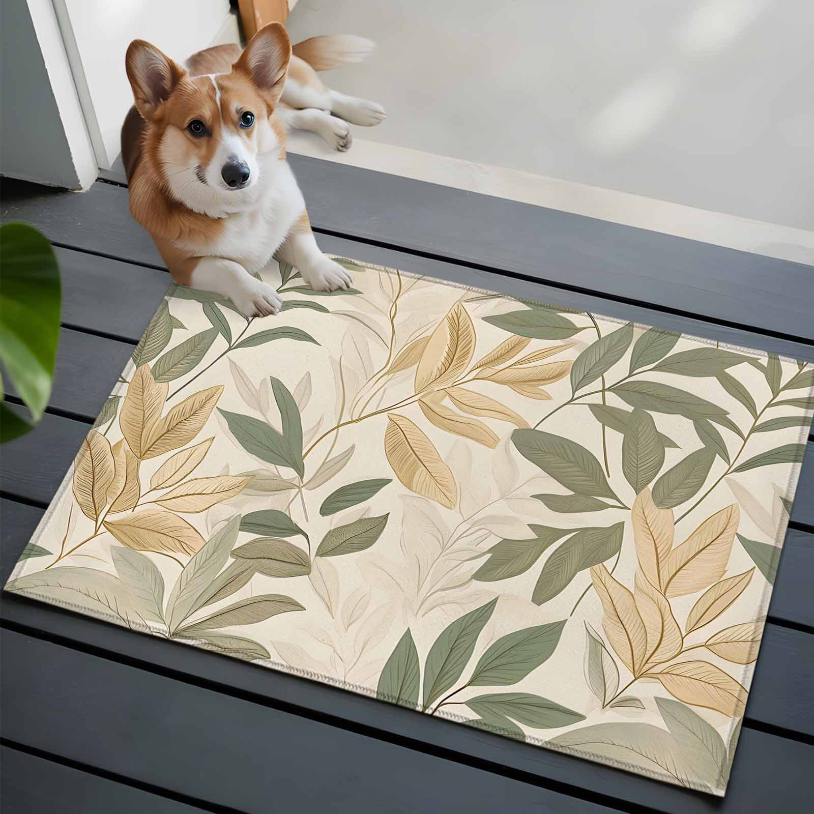 Sage Green Yellow Botanical Bathroom Mat 2x3 FT, Non Slip Small Kitchen Mat, Vintage Spring Summer Washable Soft Backed Front Door Throw Rug Non-Shedding Indoor Outdoor Doormat for Entryway Sink