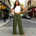 thumbnail image 7 of Nestiefly Womens Casual Linen Wide Leg Pants Flowy Drawstring High Waist Palazzo Beach Vacation Trousers Green S, 7 of 7