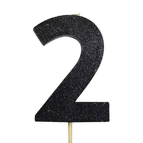 Black Glitter Number 2 Candle 4"