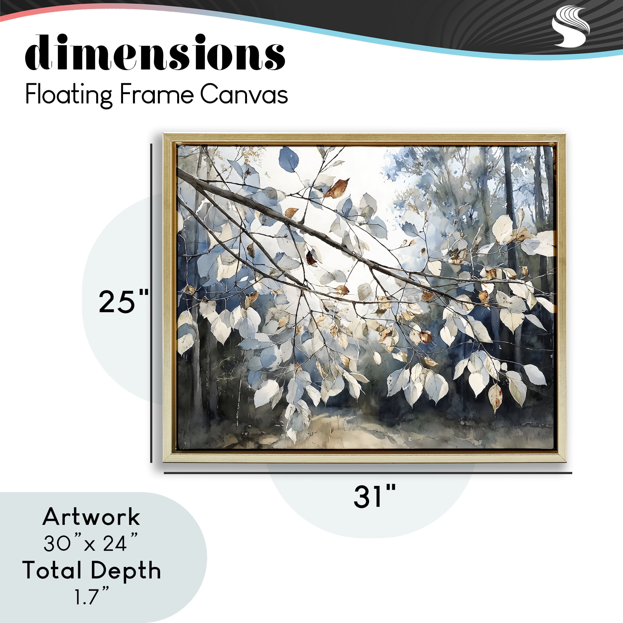 Stupell Industries Blue Fall Branch Leaves Gold Framed Floater Canvas Wall Art, design by Franklyn Gregory