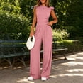thumbnail image 6 of Enjoytime Womens 2 Piece Outfits Summer Beach Travel Casual Lounge Set Ruffle Sleeve Crop Tops with Wide Leg Pants Matching Sets, 6 of 8