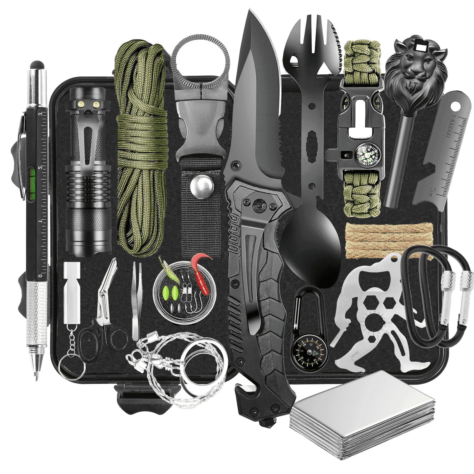 TEIPUERY Survival Kit, Gifts for Men Dad Husband, Emergency Survival Gear and Equipment 19 in 1, Fishing Hunting Birthday for Men, Camping Accessories, Cool Gadget, Camping Essentials