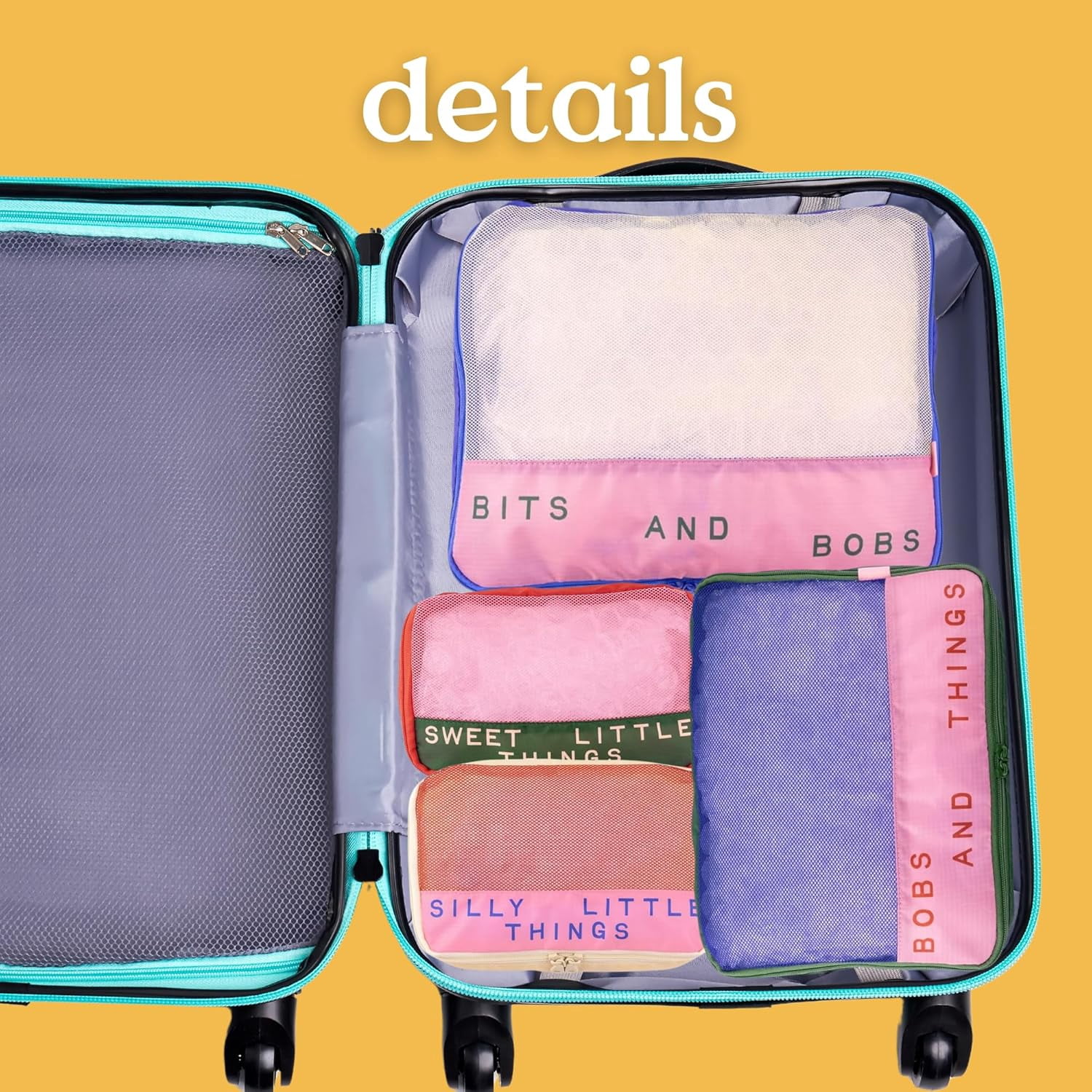 4-Piece Packing Cube Set – Polyester & Mesh Foldable Luggage Organizers – 1 Large (14.2"x11.2"x4") + 1 Medium (12.2"x9.2"x3.5") + 2 Small (9.2"x6.2"x3") – Bits and Bobs