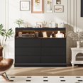 thumbnail image 4 of Senfot Dresser for Bedroom with Power Outlet and LED Lights, Modern Dresser Organizer,51" TV Stand with 6 Drawers and Open Shelves, for Closet Bedroom Living Room Hallway Black Oak, 4 of 6
