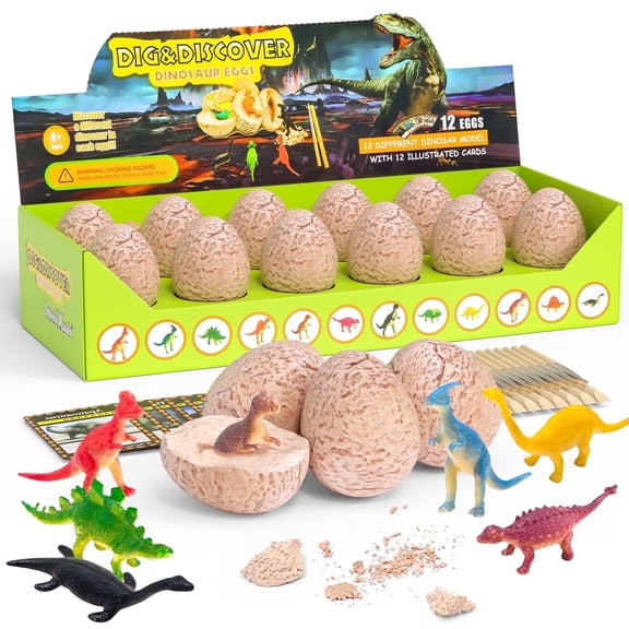 DoDoMagxanadu Dino Egg Dig Kit-12 Dinosaur Eggs, Dino Egg Excavation Kit for Dinosaur Birthday Theme Party Science STEM Toys Easter Paleontologist Gift for Boys Girls Kids