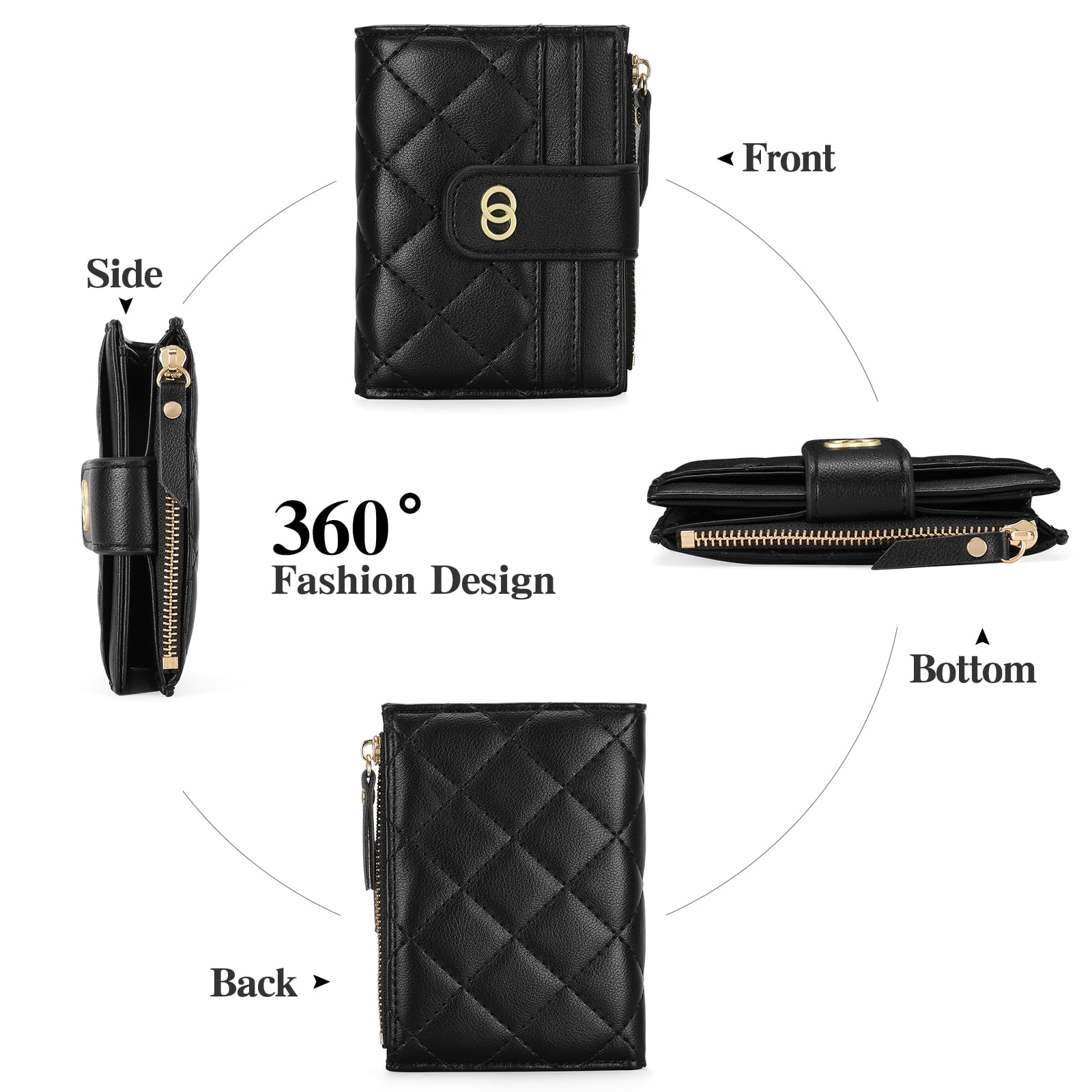 Small Wallet for Women Slim Bifold Leather Credit Card Holder Wallets Zipper Pocket Coin Purse with ID Window