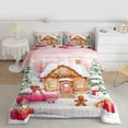 thumbnail image 2 of Feelyou Winter Christmas Cabin Queen Comforter Set, Pink Rustic Truck Bedding Sets, Gingerbread Man Snowman Reversible Bedding Comforter Set, Microfiber Bedroom Decor, 3 Pieces, 2 of 8