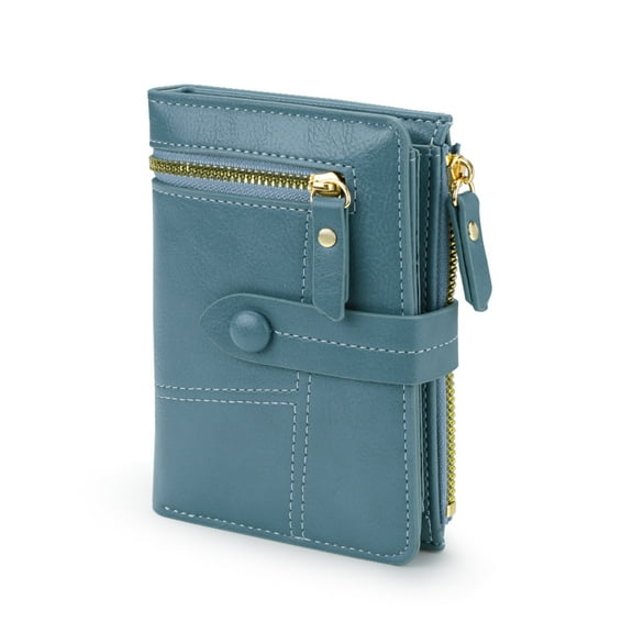 LELE LIFE Short Wallet for Women, PU Leather Bifold Purse Small Ladies Cash Coin Wallet Credit Card Holder with 2 ID Window, 2 Zipper Pocket, Blue