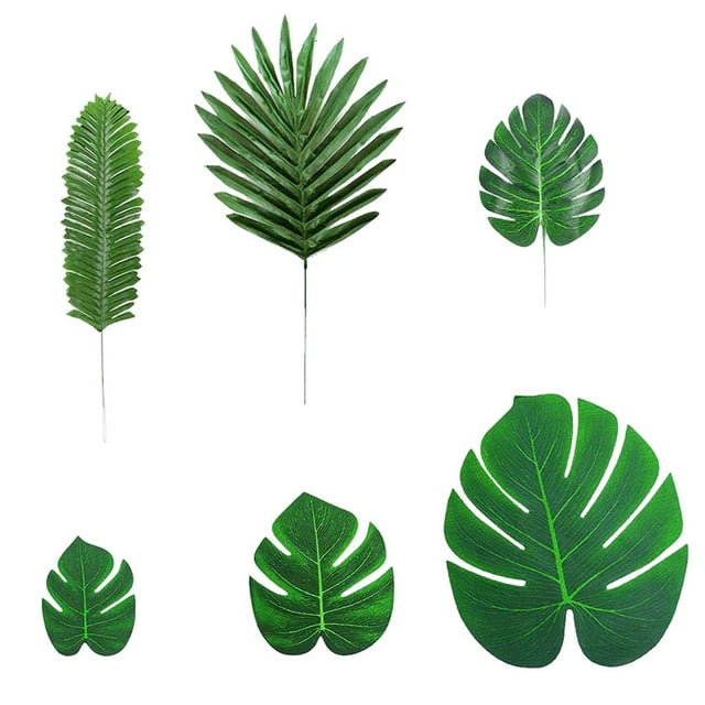 Hojas de palma artificiales doradas tropicales con tallos, decoración de hojas de jungla 84PCS