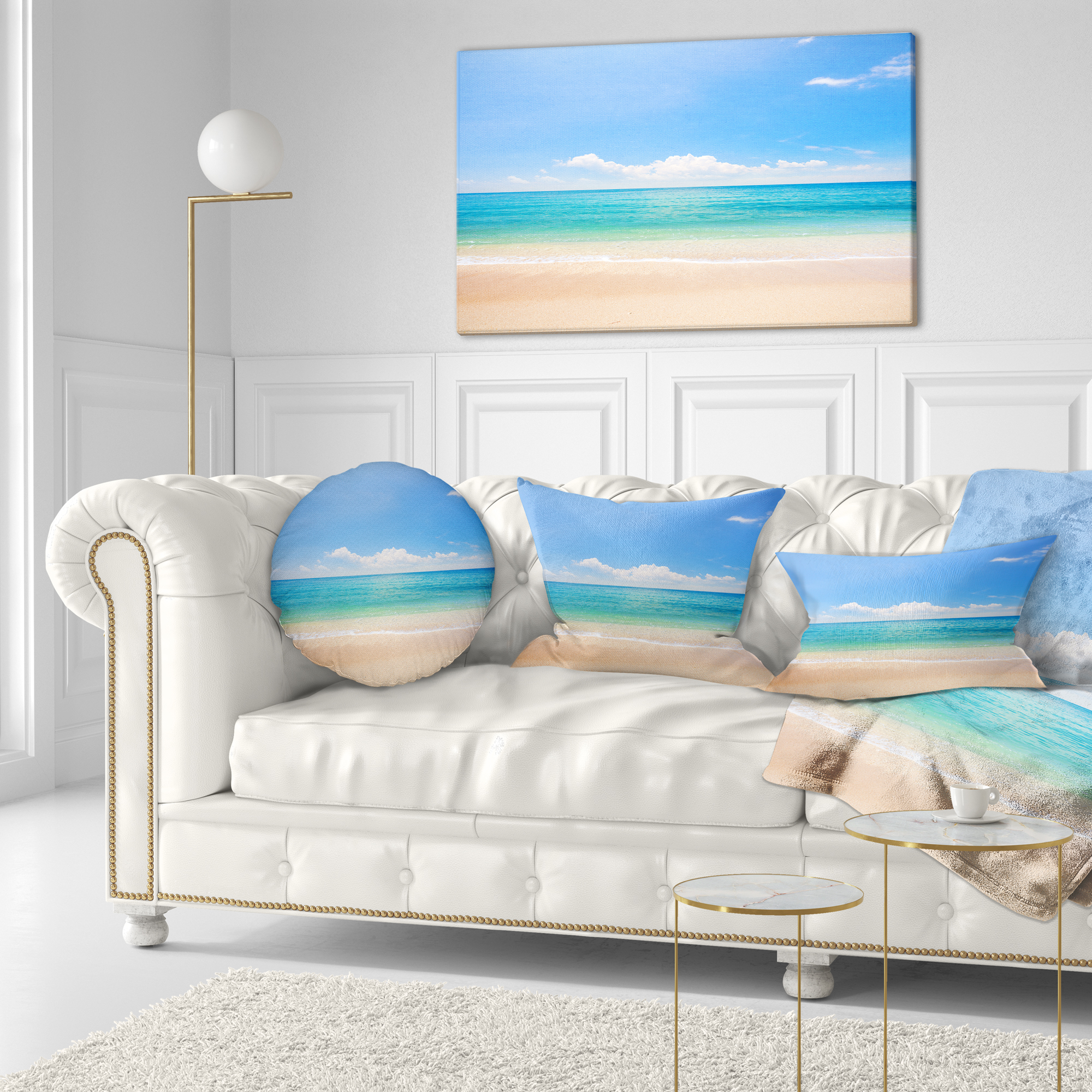 Designart Cloudy Horizon Over Beach - Seashore Photo Throw Pillow - 12x20