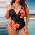 thumbnail image 1 of Traje de baño de una pieza para mujer, traje de baño de verano con estampado de escote en V profundo y aros, traje de baño deportivo con tirantes ajustables para la playa, traje de baño de moda para m, 1 of 9