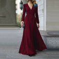 thumbnail image 4 of Robe de Soirée pour Femme Unie à Manches Longues, Col en V, Drapée, Longueur au Sol, Robe Aguichant Formelle pour Dames, Robe de Fête/Boîte de Nuit, Rouge Vin, Taille M, 4 of 4