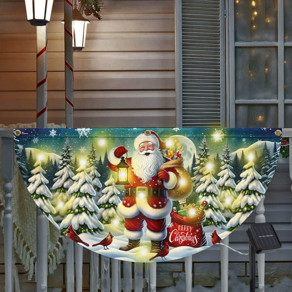 FLAGWIX Merry Christmas Santa Claus Christmas Solar LED Fan Flag VTM678SL - USA Flags Decor Indoor Outdoor