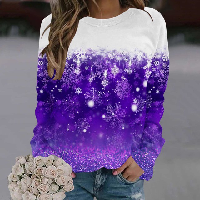 Birdeem Mode Femmes T-Shirt à Col Rond à Manches Longues Imprimé Chandail Blouse Hauts