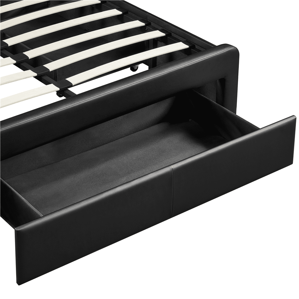 Renwick Upholstered Platform Full Bed with 3 Storage Drawers and Built-in USB Ports for Adults, Black