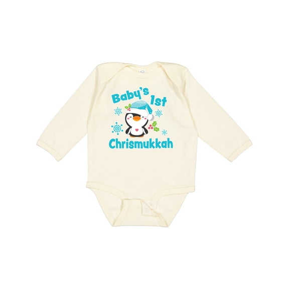 Inktastic Baby's 1st Chrismukkah with Cute Baby Penguin and Snowflakes Boys or Girls Long Sleeve Baby Bodysuit