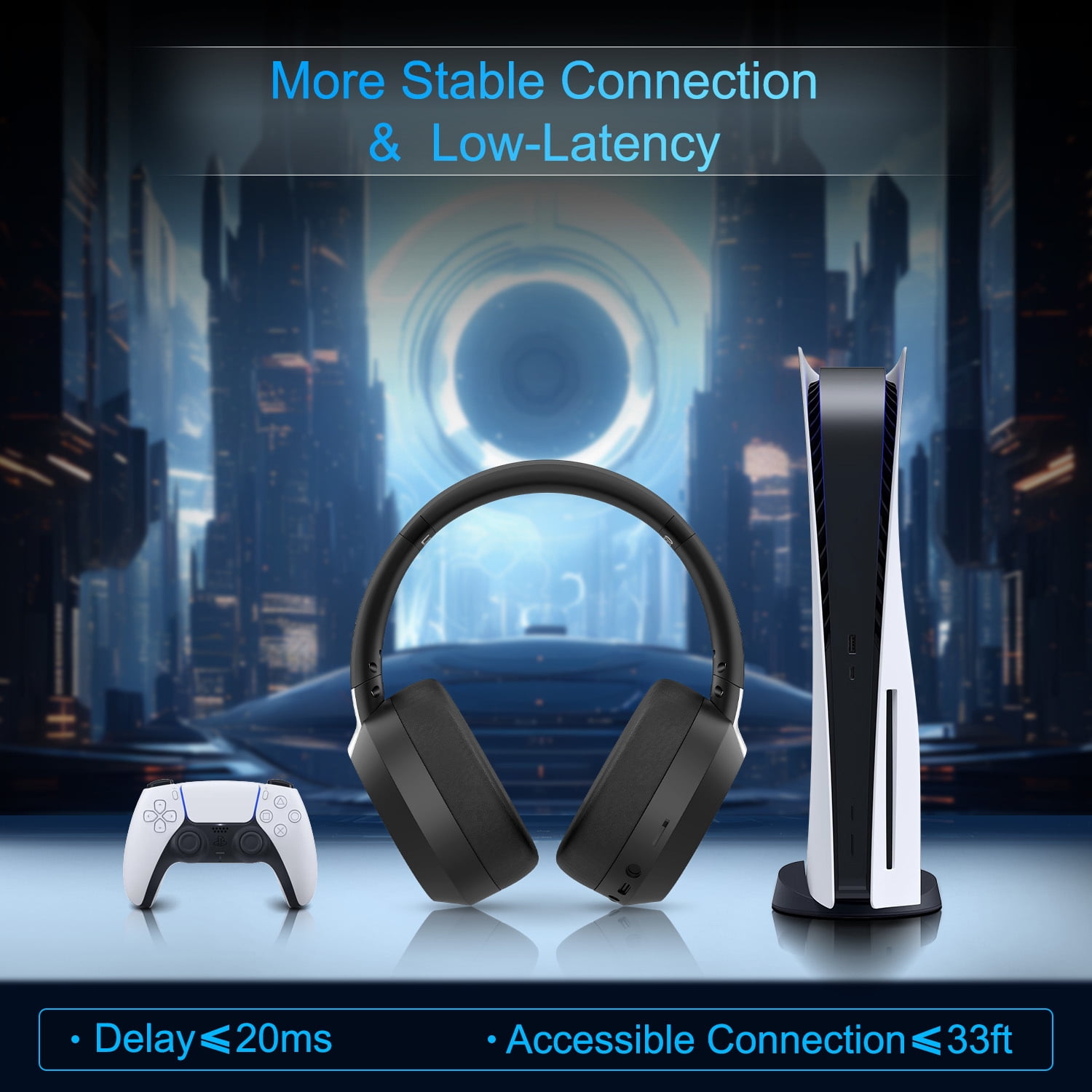 Wireless Gaming Headset, 2.4G/Bluetooth Gaming Headphones with Detachable Noise Cancelling Mic, RGB Over Ear Headphones with Stereo Bass Surround, 3.5mm Wired for PS4 PS5 Xbox PC, Black