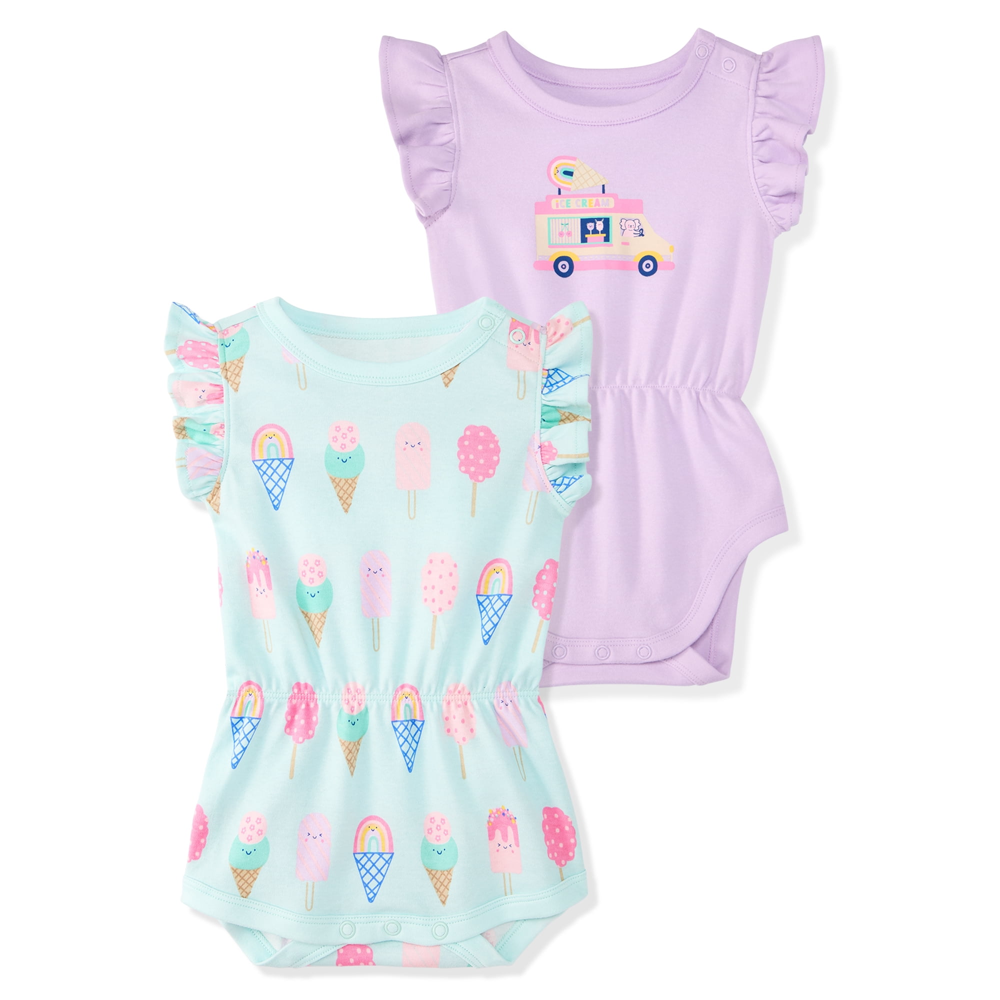 Garanimals Baby Girl Rompers 100% Cotton Flutter Sleeve 2-Pack Sizes 0-24M