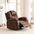 thumbnail image 2 of IMKHK Swivel Rocker Recliner Chair with Side Pockets and Hidden Cup Holders, Extra Wide Manual Recliner for Living Room, Faux Leather Ergonomic Lounge Chair Single Sofa Chair, Brown, 2 of 9