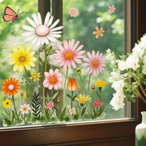 2026 Flower Window Sticker,Double Sided Window Clings,Flower Window Clings for Glass Windows,Floral Glass Wall Stickers Flower Window Clings,Wildflower Grass Decals for Home Glass Door Office Decor