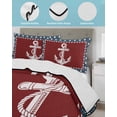 thumbnail image 3 of Full Size Quilt Bedding Set, Nautical Anchor Reversible Summer Quilt 3 Pieces, Red Navy Blue Coastal Stars Ocean Lightweight Bedspreads Coverlets with 2 Pillow Shams for All Seasons, 3 of 5