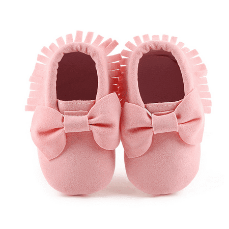 

Rush Infant Baby Fringe Moccasin Slipper Boys Girls Tassel Suede Leather Toddler Sneakers Soft Sole First Walking Loafers Crib Shoes B1 Pink 6-12 Months Infant S628