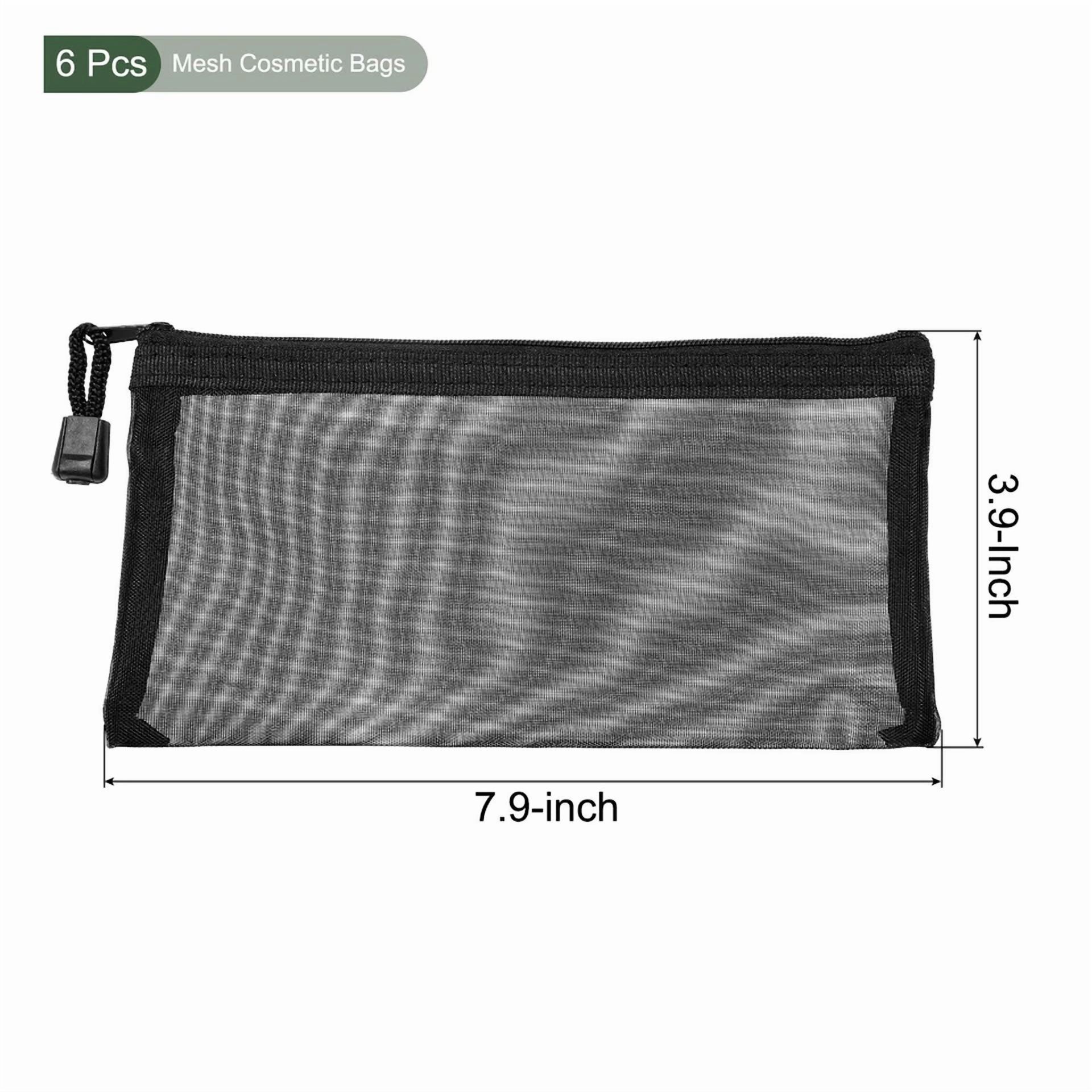 6 Pack Mesh Cosmetic Bags, A6 Nylon Pencil Cases | Zipper Organizer(Black)