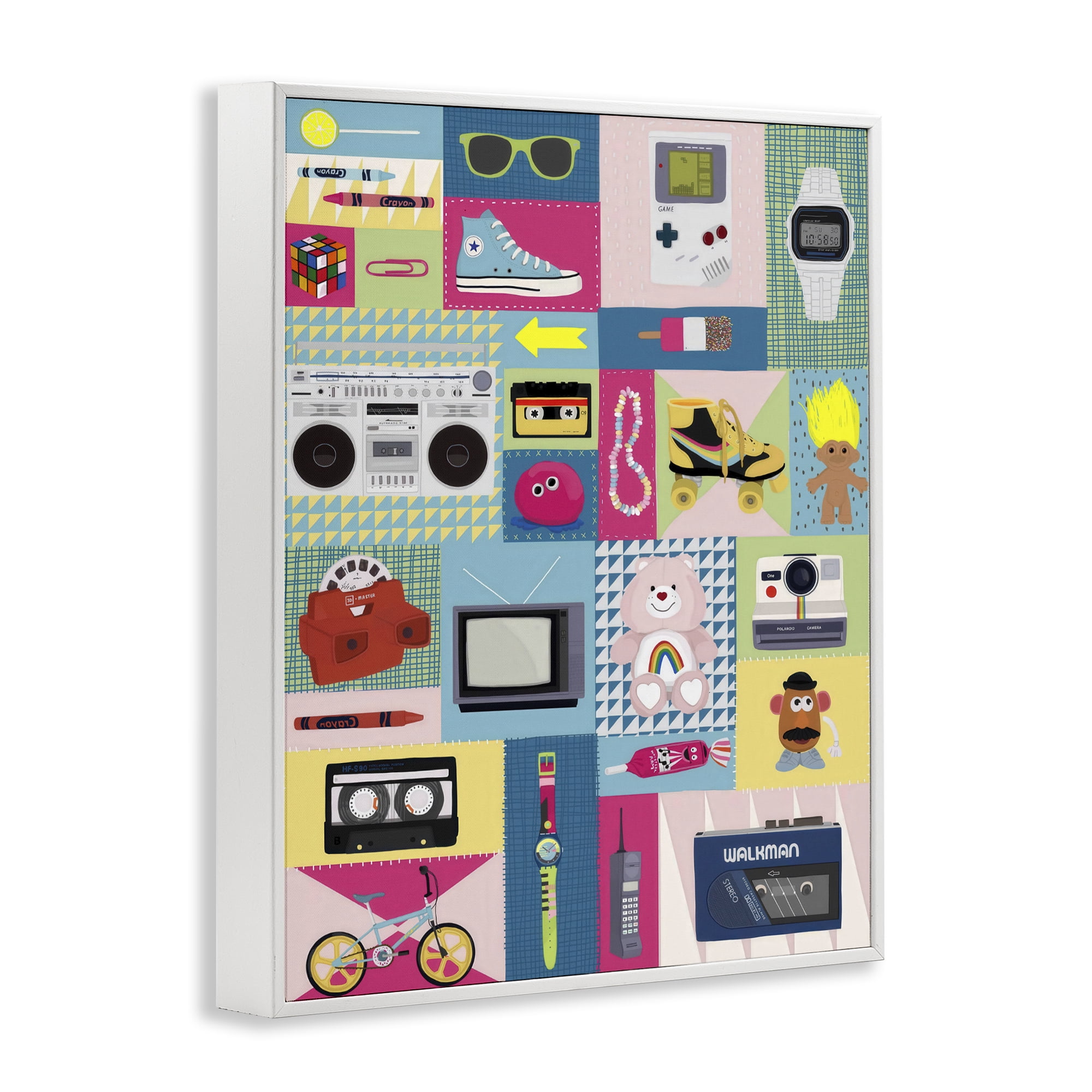 Stupell Industries Retro 80's Patchwork Collection White Framed Giclee Art, design by Hanna Melin