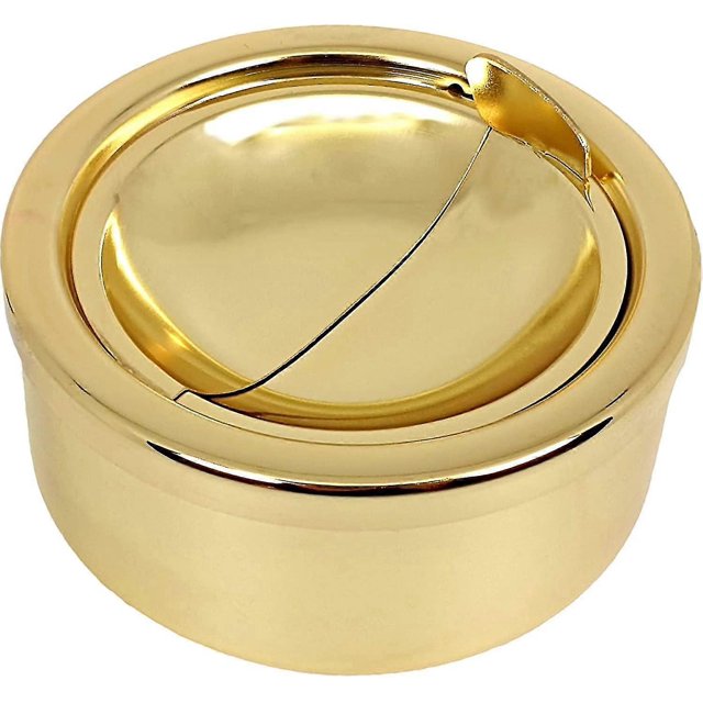 Grooved Silver Less Metal Ashtray With A Lid For Ettes - Ashtreys For Patio Outdoor Indoor Rativ