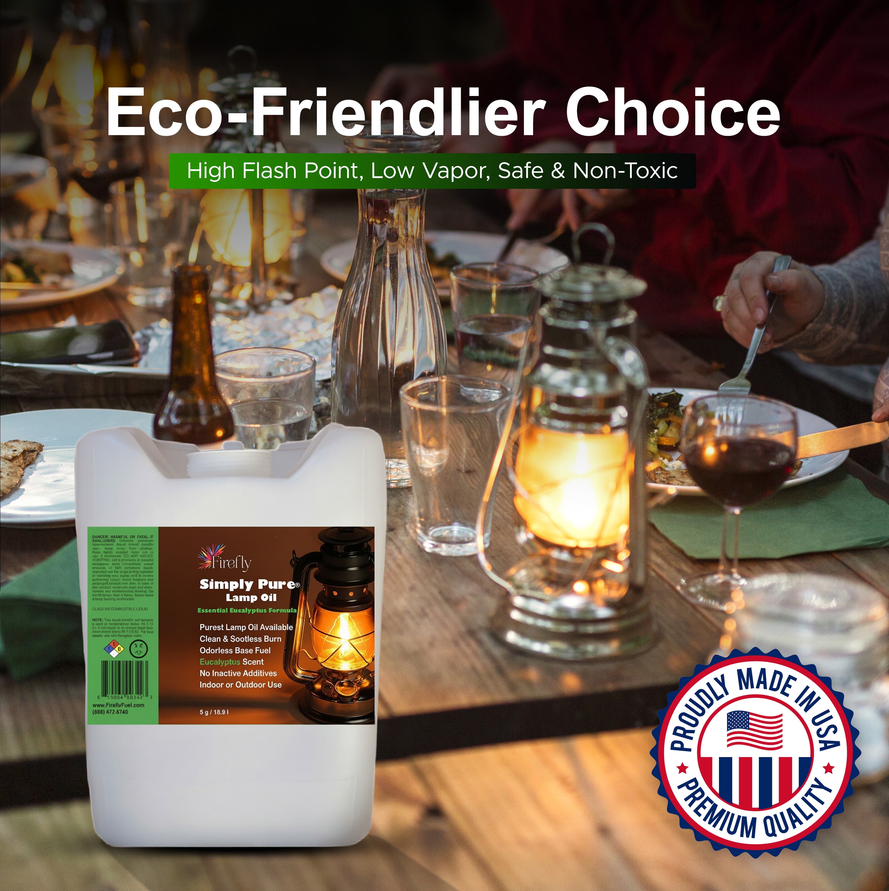 Firefly Fuel Premium Liquid Paraffin Lamp Oil for Indoor Use 5 Gallons - Indoor Smokeless Odorless Paraffin Oil Fuel for Lamps, Lantern, Candle, Eucalyptus, Kosher