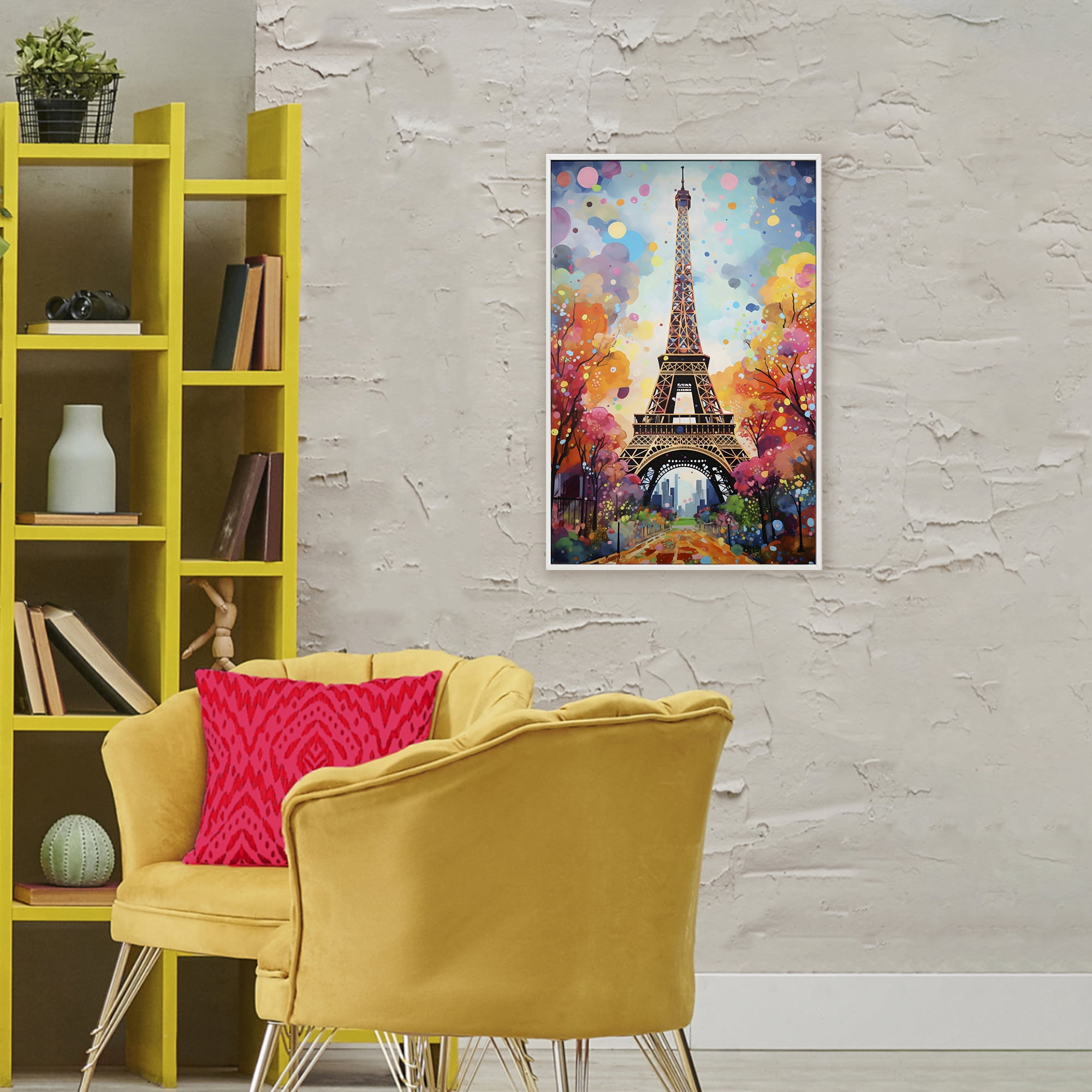 Stupell Industries Eiffel Tower with Colorful Trees White Framed Giclee Art, design by Creative Studio