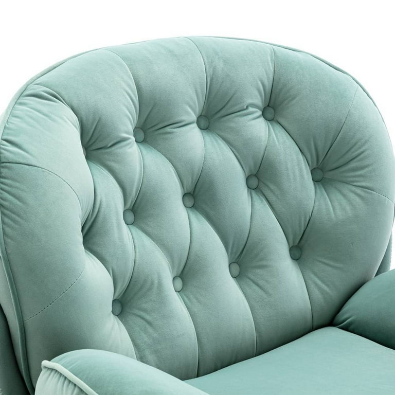 Green velvet chair and footstool hot sale