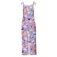 thumbnail image 4 of QATAINLAV Womens Loose Fit Wide Leg Overalls with Pockets Cotton Linen Sleeveless Spaghetti Strap Baggy Romper Easter Rabbit Egg Graphic Jumpsuits Multicolor S Holiday Sales, 4 of 6