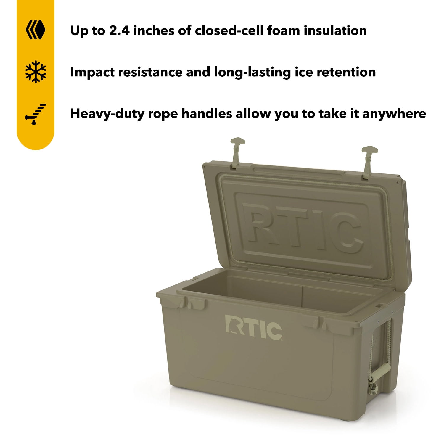 RTIC Ultra-Tough 65 Qt Hard-Sided Ice Chest Cooler, Fits 84 Cans, Olive