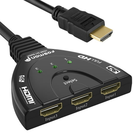 fosmon [supports 4k, full hd1080p, 3d] 3-port high speed hdmi switch with pigtail