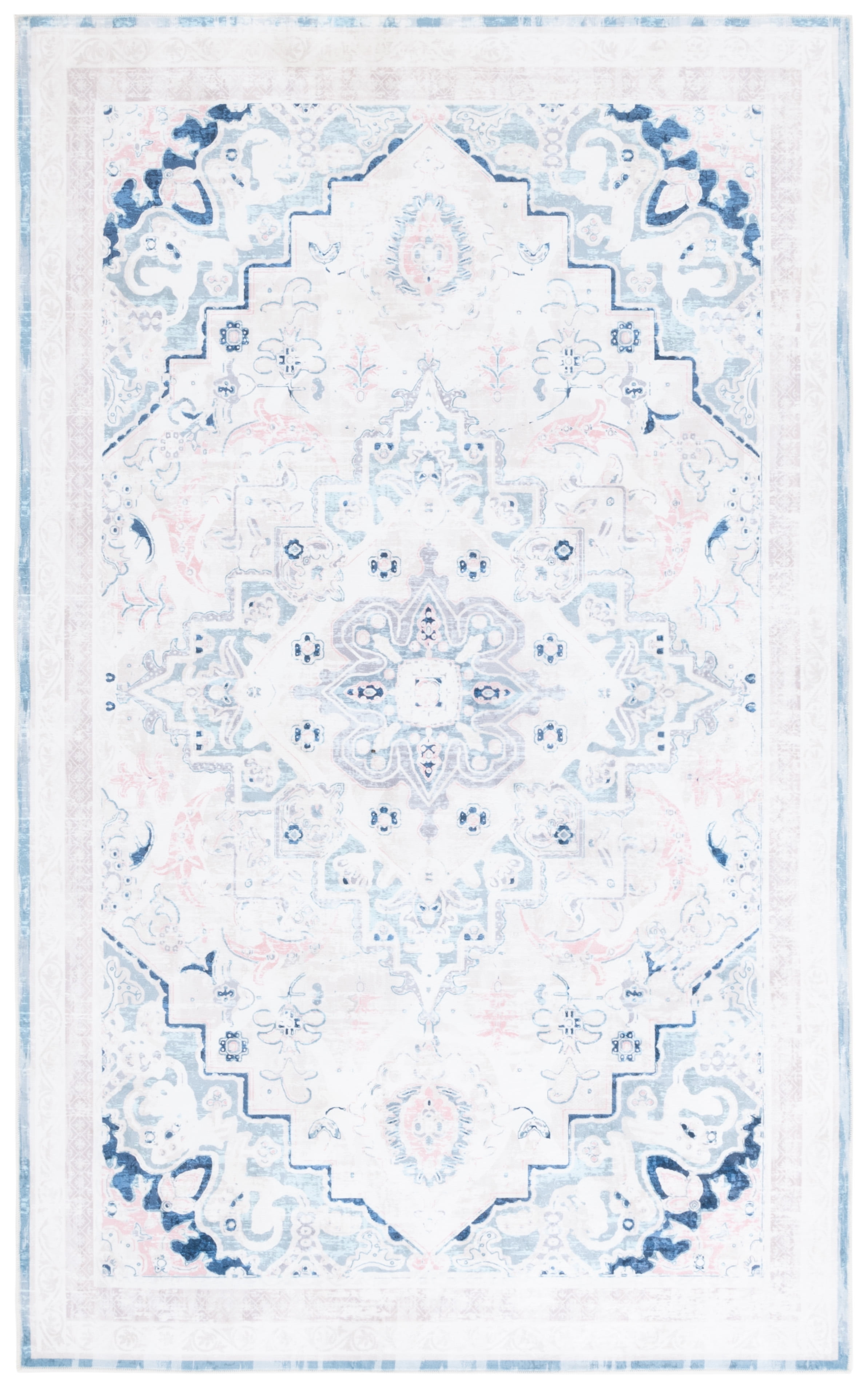 SAFAVIEH Arizona Desi Medallion Polyester Area Rug, Ivory/Aqua, 6' x 9'