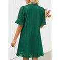 thumbnail image 5 of UoCefik Women's 2025 Summer Short Sleeve Mini Dress V Neck Ruffle Hollow Out Eyelet Lace Dresses Dark Green L, 5 of 6