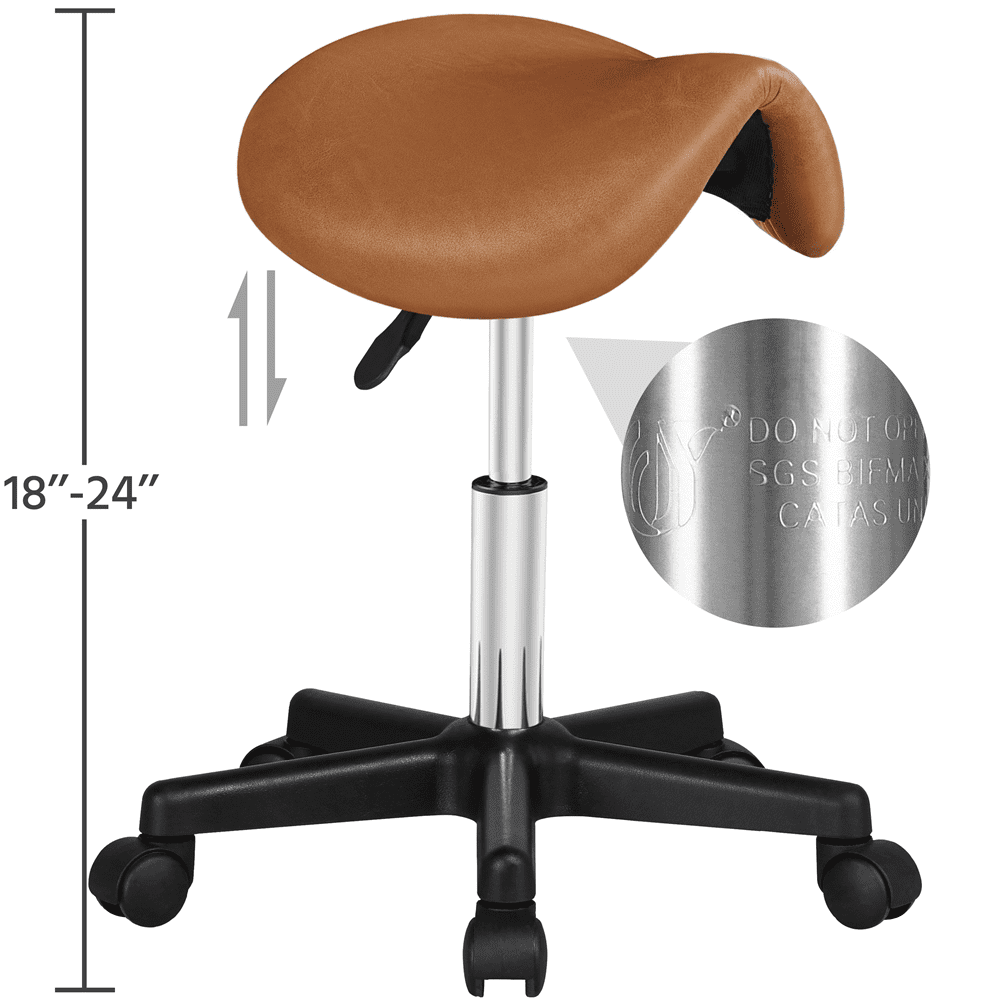 Alden Design Adjustable Rolling Saddle Stool for Massage Tattoo Dental, Brown