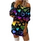 thumbnail image 1 of Mini vestido con hombros descubiertos y manga larga con cuello redondo y estampado de corazón cómodo y suelto para mujer Fridja  NMB2433, 1 of 1