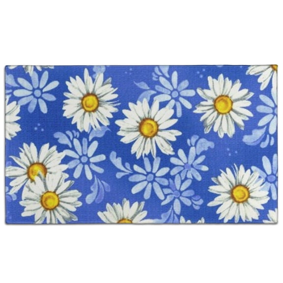 Blue Daisy Flower Lightblue Petals Pattern Door Rugs,Washable Non Slip Door Mats Indoor,Decorative Door Mats,Entry Mat Indoor for Entrance,Bedroom,Kitchen,Bathroom,17"x30"