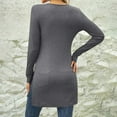 thumbnail image 3 of Mikilon Womens Side Slit Long Shirts Round-Neck Long Sleeve Nipped Waist Slim Long Tops, 3 of 6