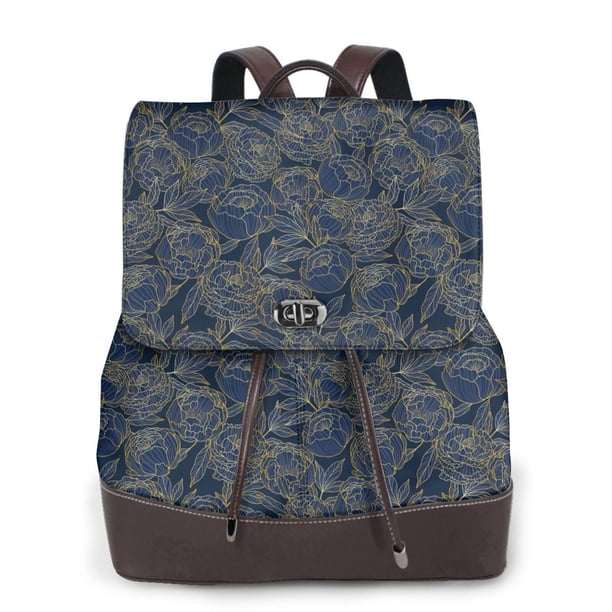 Fotbe Golden Peonies Mochila Bolso con Estampado para Mujer, Mochila Antirrobo de Nylon Impermeable, Bolsa Ligera de Hombro