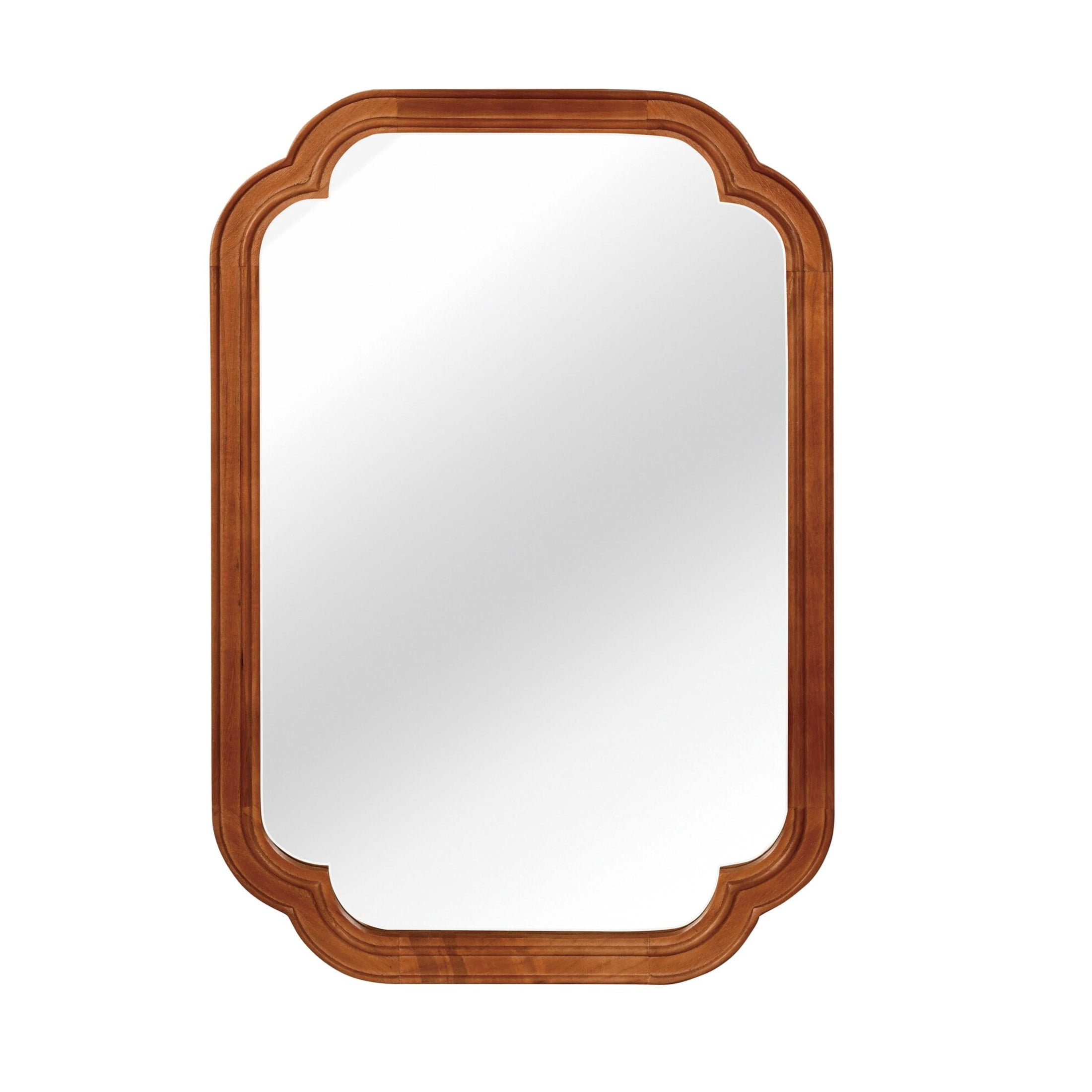 Noble House 20"x30" Rounded Corner Wall Mirror, Solid Wood Decorative Vanity Mirror, Yellowish