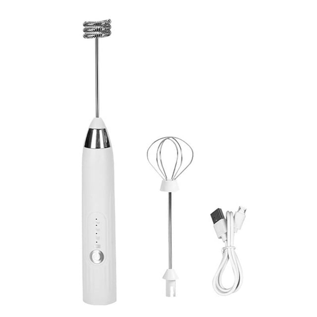 Espumador de leche eléctrico portátil 3 en 1 Qtmnekly, espumador de mano, mezclador de bebidas de alta velocidad, varilla para espumar café, color blanco