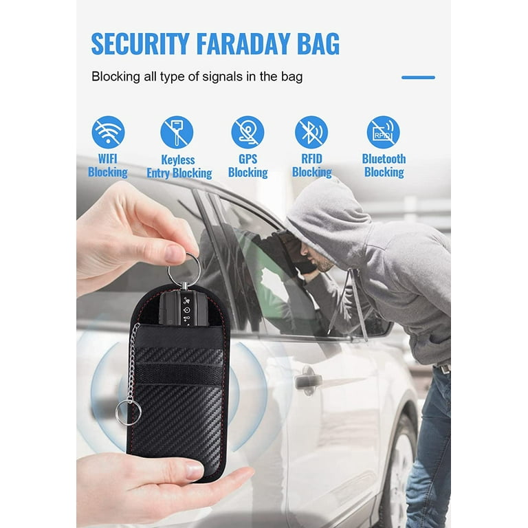 Faraday Bag for Key Fob(2 Pack), Faraday Cage Protector, Car RFID Signal  Blocking Key Fob Protector, Double-Layers of Shielding Carbon Fiber  Material Anti-Theft Faraday Pouch 
