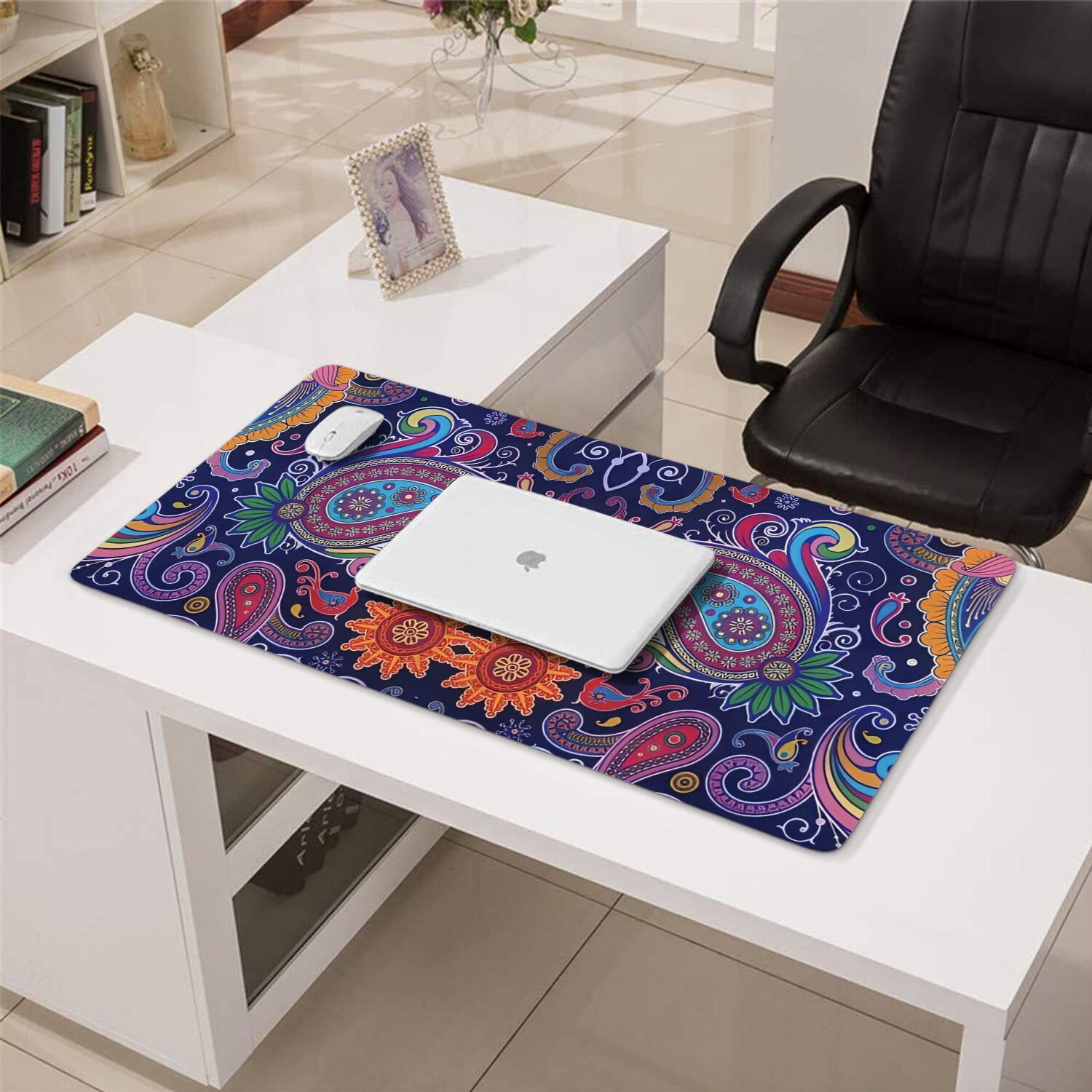 Long Mouse Pads for Desk,Multicolor Ethnic Paisley Pattern Desk Mats on Top Of Desks, Desk Mouse Pad Extra Large with 3mm Non-Slip Base and Stitched Edge for Gaming,Office,Work,Home 31.5"x15.7"